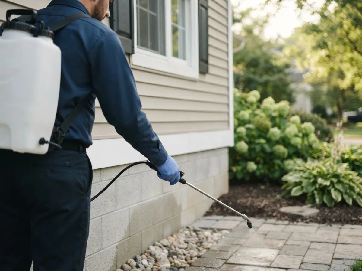 Pest control technician inspecting a home in South Londonderry, VT